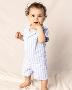 Petite Plume Baby's Twill Summer Romper in Royal Blue Gingham