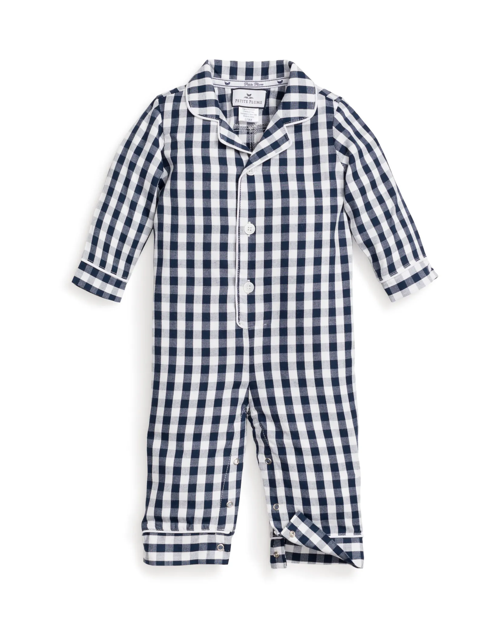Petite Plume Baby's Twill Winter Romper in Navy Gingham