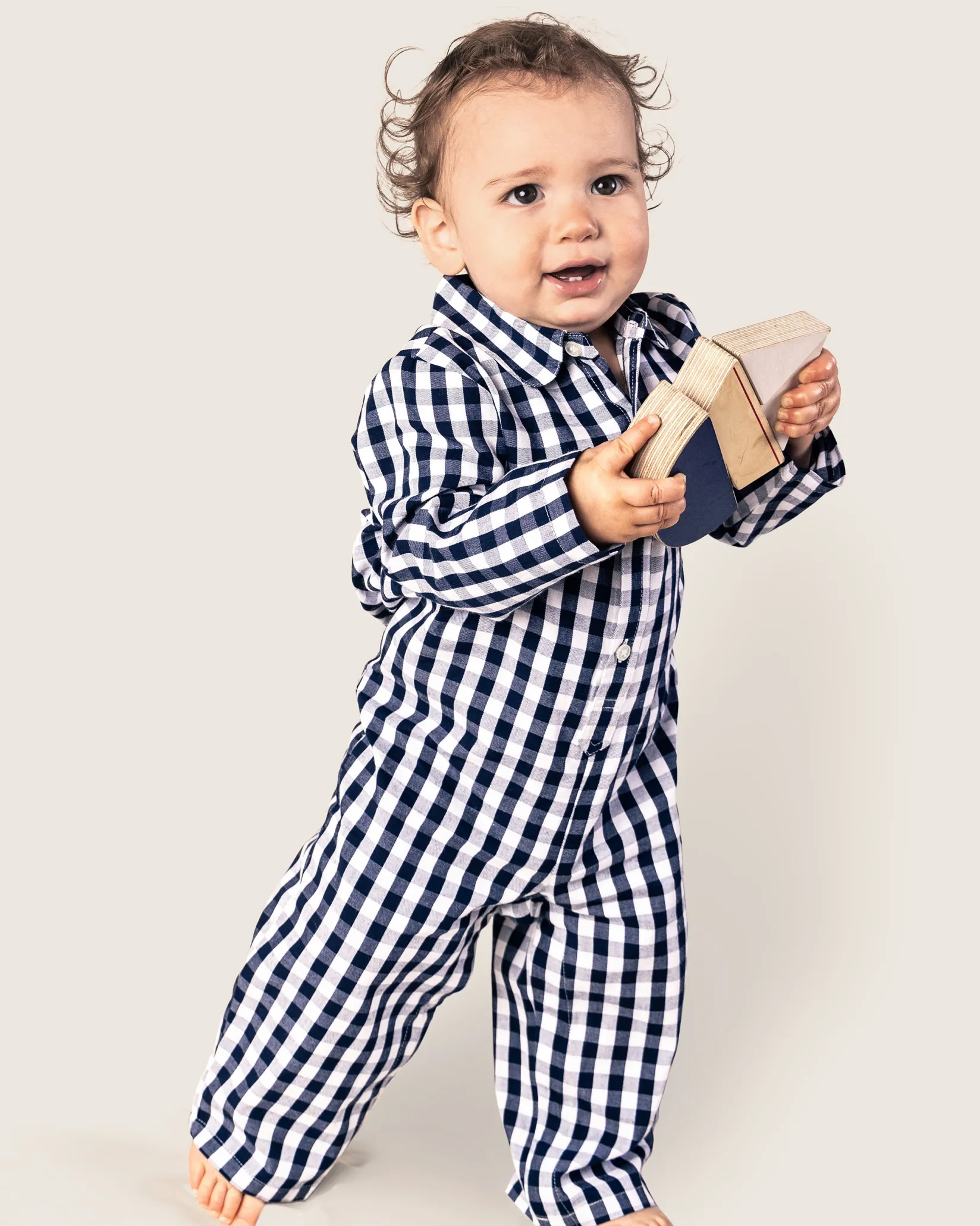 Petite Plume Baby's Twill Winter Romper in Navy Gingham