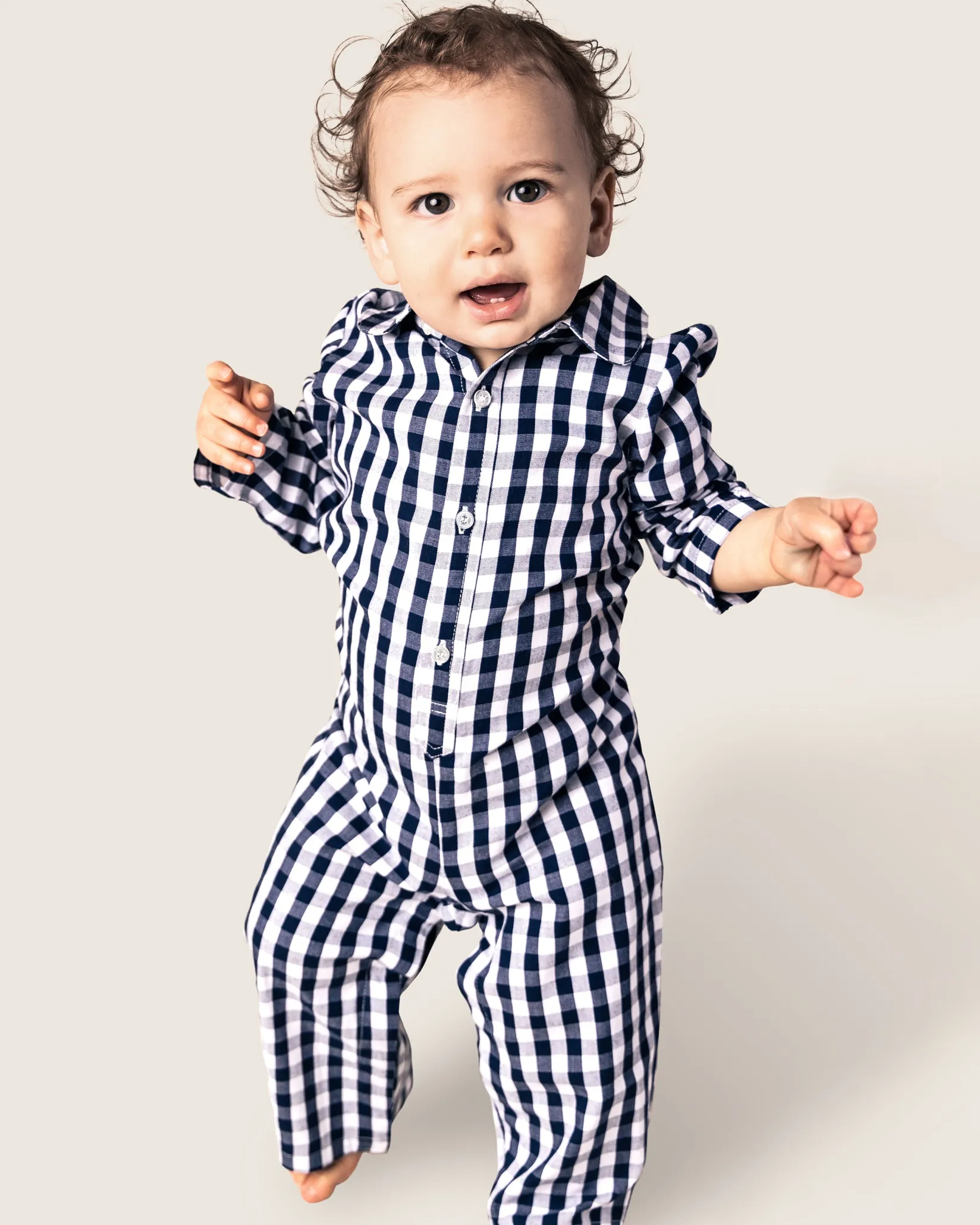 Petite Plume Baby's Twill Winter Romper in Navy Gingham