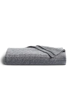 Petite Plume Cashmere Cable Knit Throw in Dark Grey