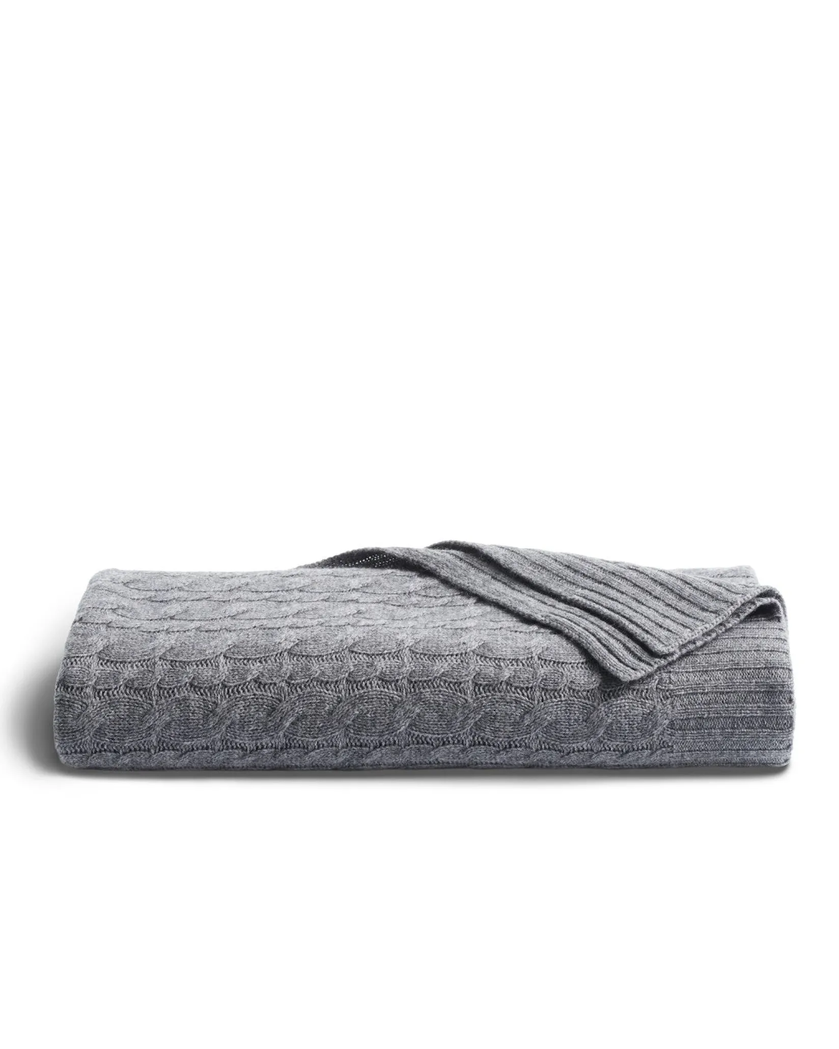 Petite Plume Cashmere Cable Knit Throw in Dark Grey