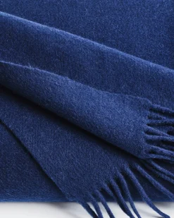 Petite Plume Cashmere Fringe Throw in Navy