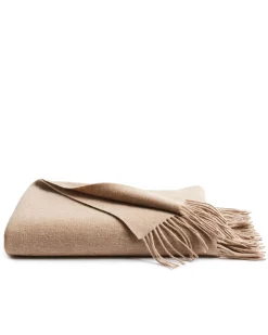 Petite Plume Cashmere Fringe Throw in Beige