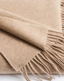 Petite Plume Cashmere Fringe Throw in Beige