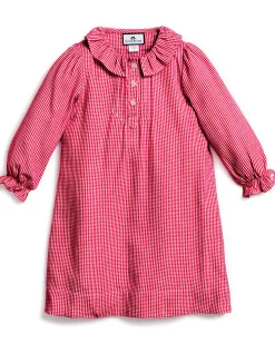 Kids Petite Plume Girl's Flannel Victoria Nightgown in Red Mini Gingham