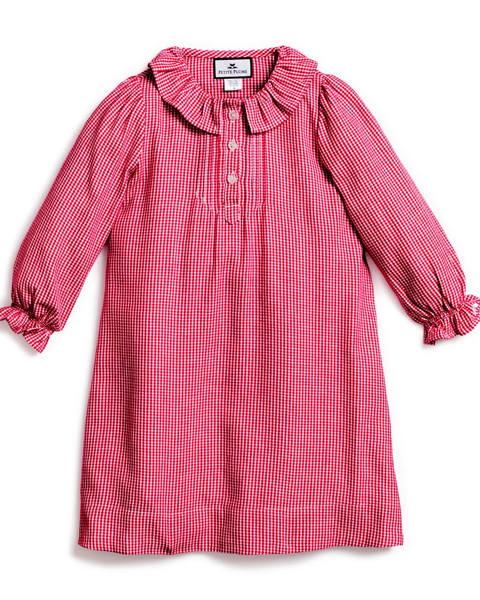 Kids Petite Plume Girl's Flannel Victoria Nightgown in Red Mini Gingham