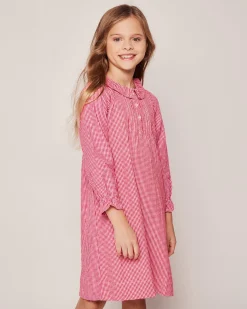 Kids Petite Plume Girl's Flannel Victoria Nightgown in Red Mini Gingham