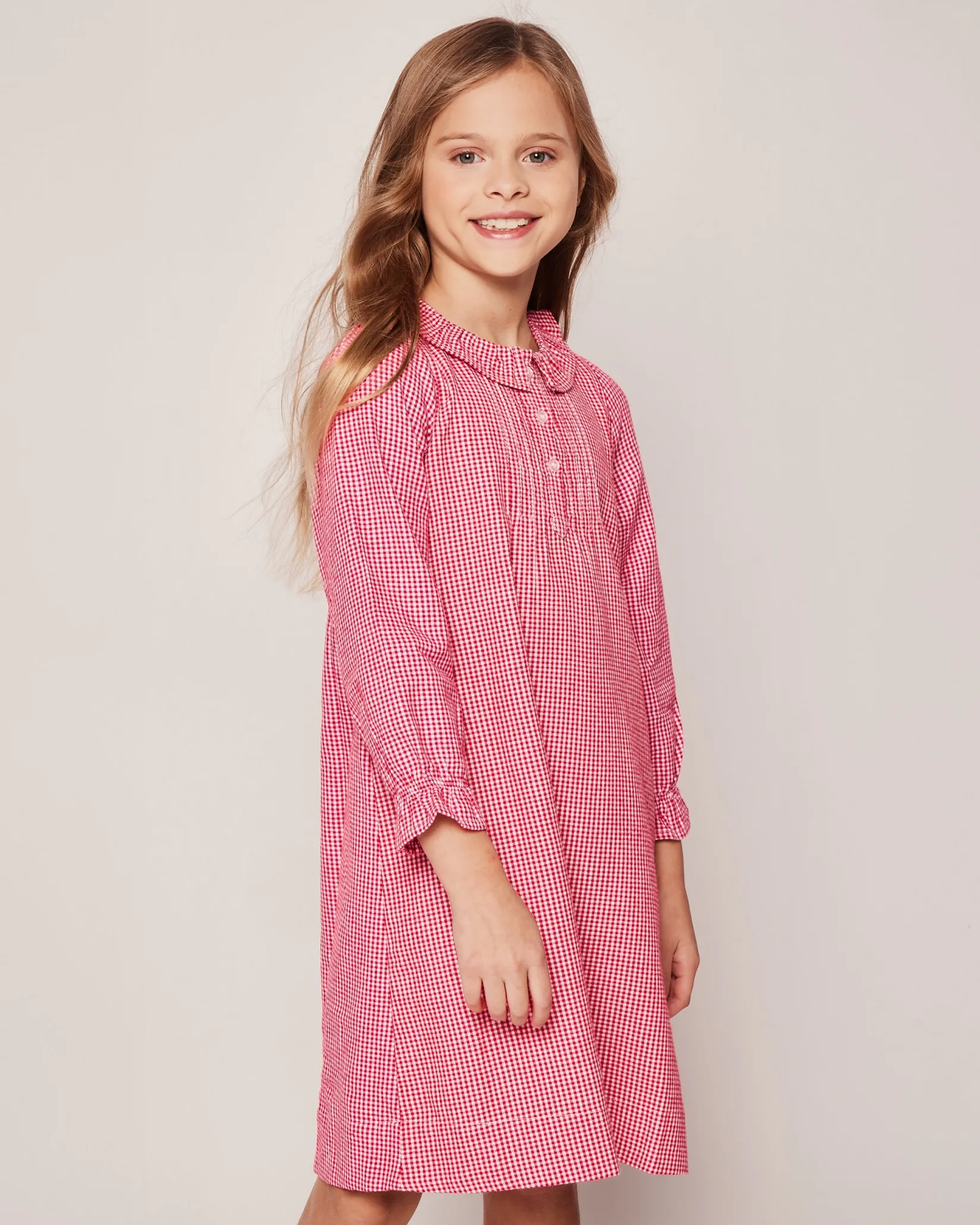 Kids Petite Plume Girl's Flannel Victoria Nightgown in Red Mini Gingham