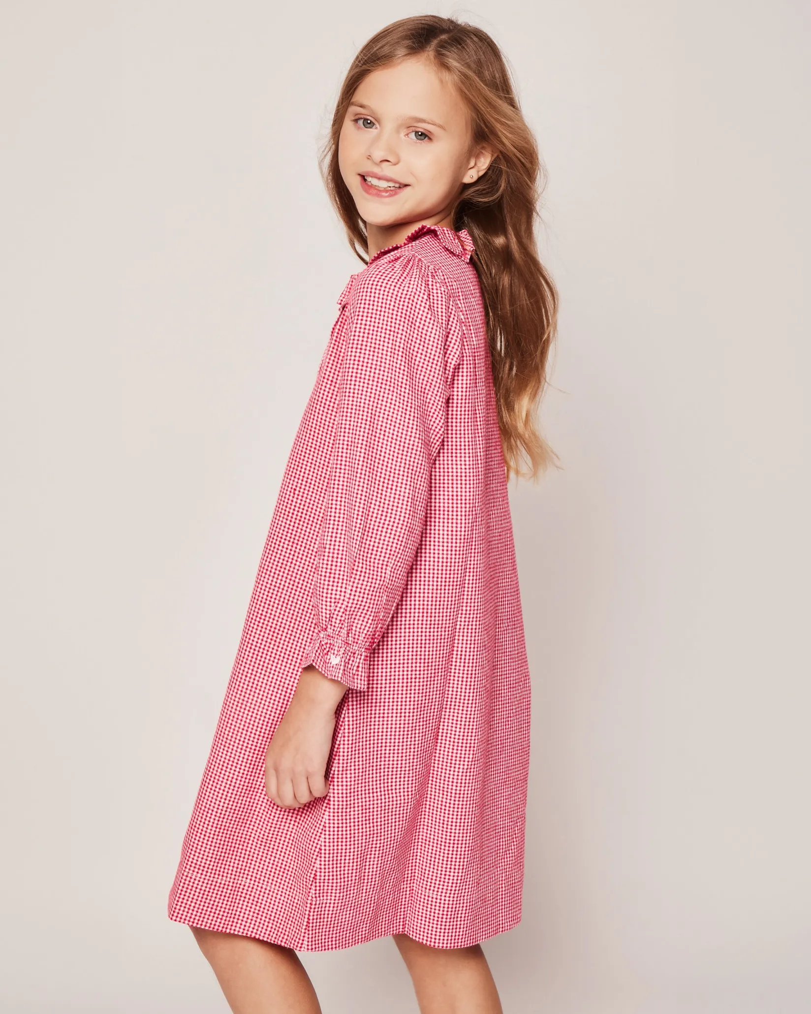 Kids Petite Plume Girl's Flannel Victoria Nightgown in Red Mini Gingham