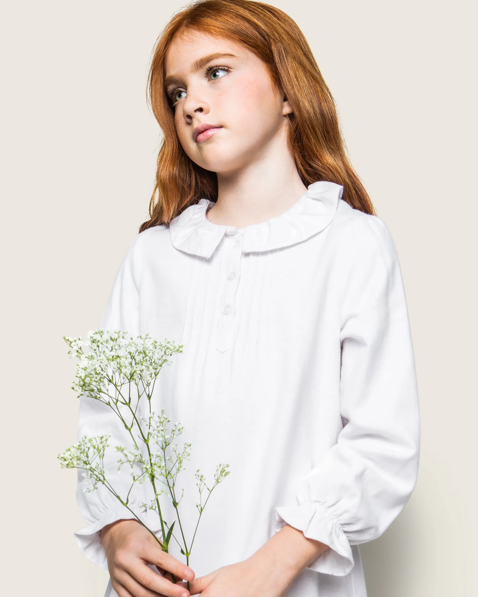 Kids Petite Plume Girl's Flannel Victoria Nightgown in White