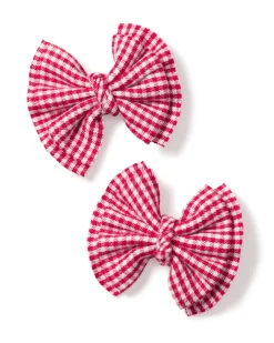 Kids Petite Plume Girl's Hair Bows in Red Mini Gingham
