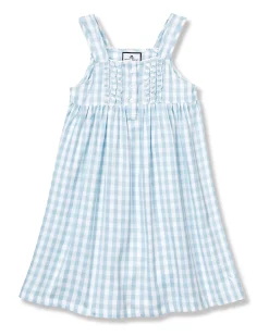 Kids Petite Plume Girl's Twill Charlotte Nightgown in Light Blue Gingham