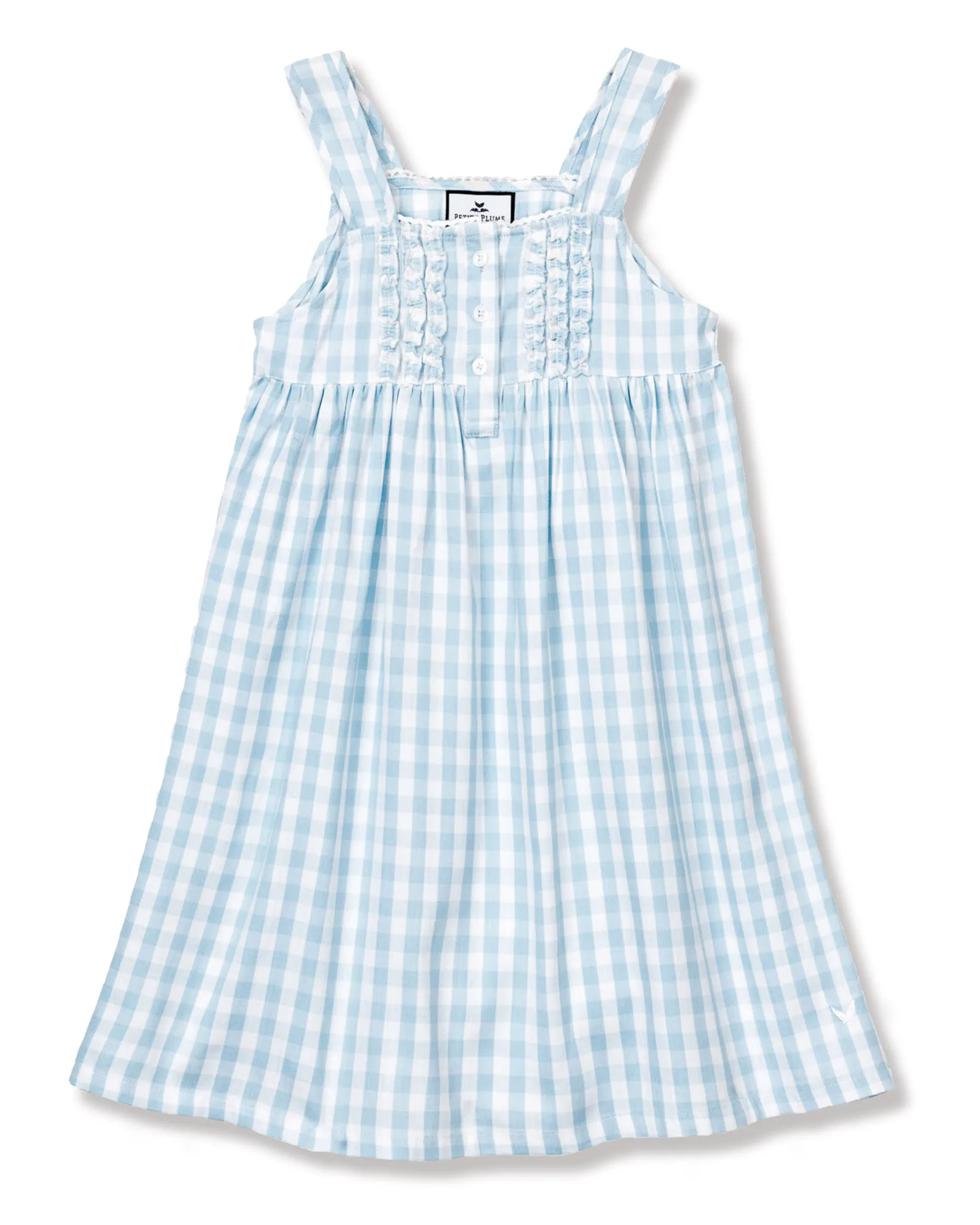 Kids Petite Plume Girl's Twill Charlotte Nightgown in Light Blue Gingham