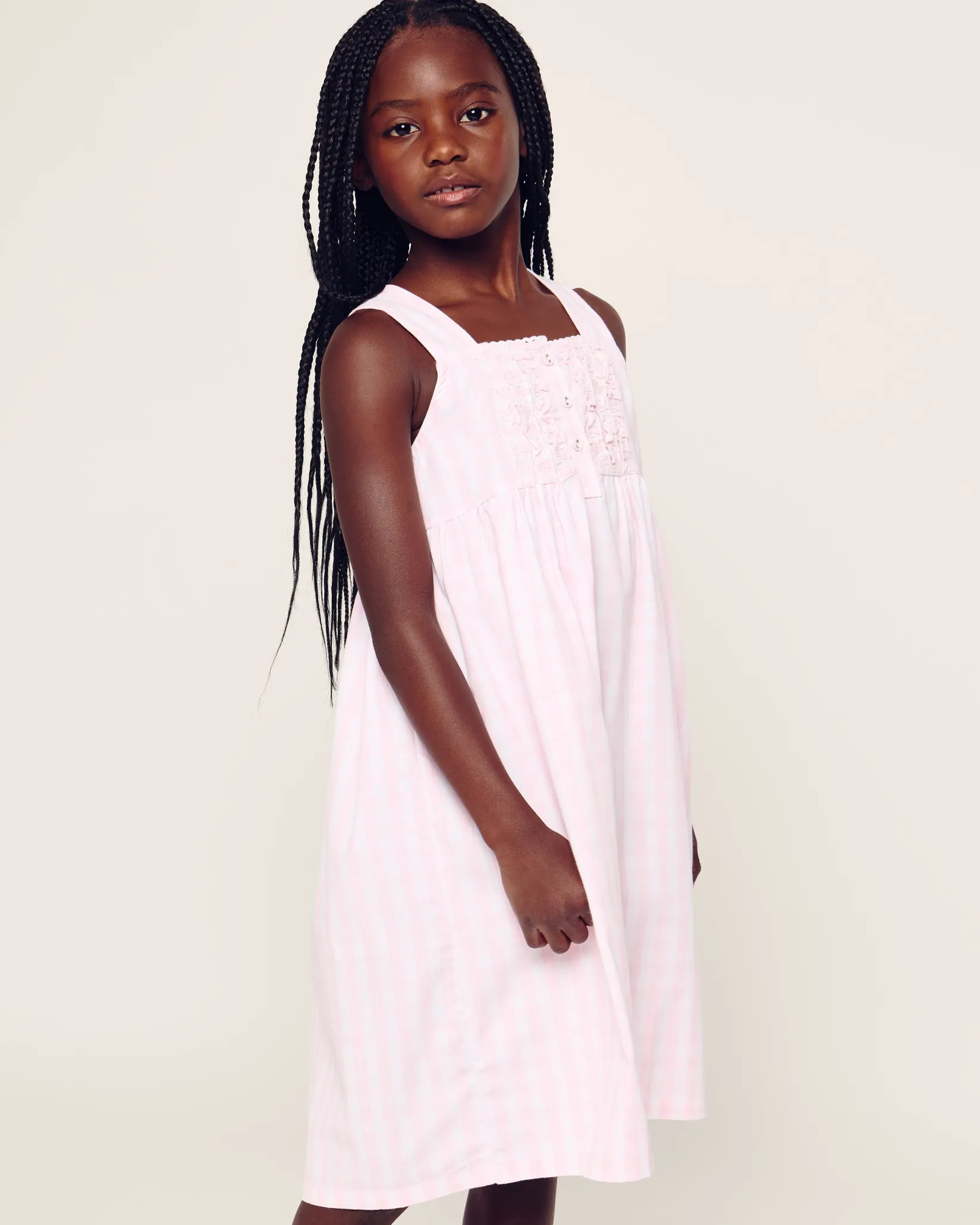 Kids Petite Plume Girl's Twill Charlotte Nightgown in Pink Gingham