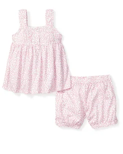 Kids Petite Plume Girl's Twill Charlotte Short Set in Seashell Splendor