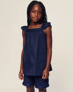 Kids Petite Plume Girl's Twill Clara Short Set in Navy