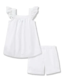 Kids Petite Plume Girl's Twill Clara Short Set in White