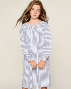 Kids Petite Plume Girl's Twill Delphine Nightgown in Navy French Ticking