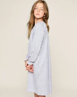 Kids Petite Plume Girl's Twill Delphine Nightgown in Navy French Ticking