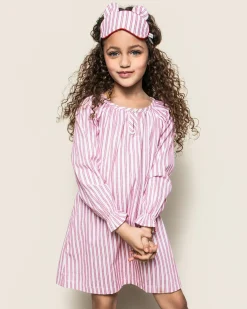 Kids Petite Plume Girl's Twill Delphine Nightgown in Navy French Ticking