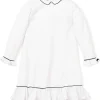 Kids Petite Plume Girl's Twill Sophia Nightgown in White with Navy Piping