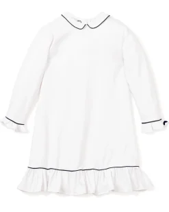 Kids Petite Plume Girl's Twill Sophia Nightgown in White with Navy Piping