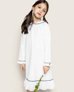 Kids Petite Plume Girl's Twill Sophia Nightgown in White with Navy Piping