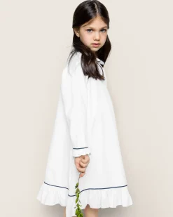 Kids Petite Plume Girl's Twill Sophia Nightgown in White with Navy Piping