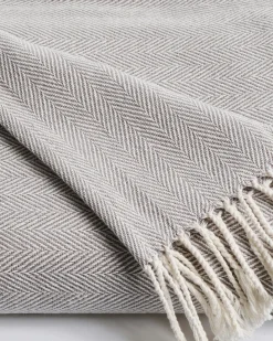 Petite Plume Herringbone Throw in Light Heather Grey