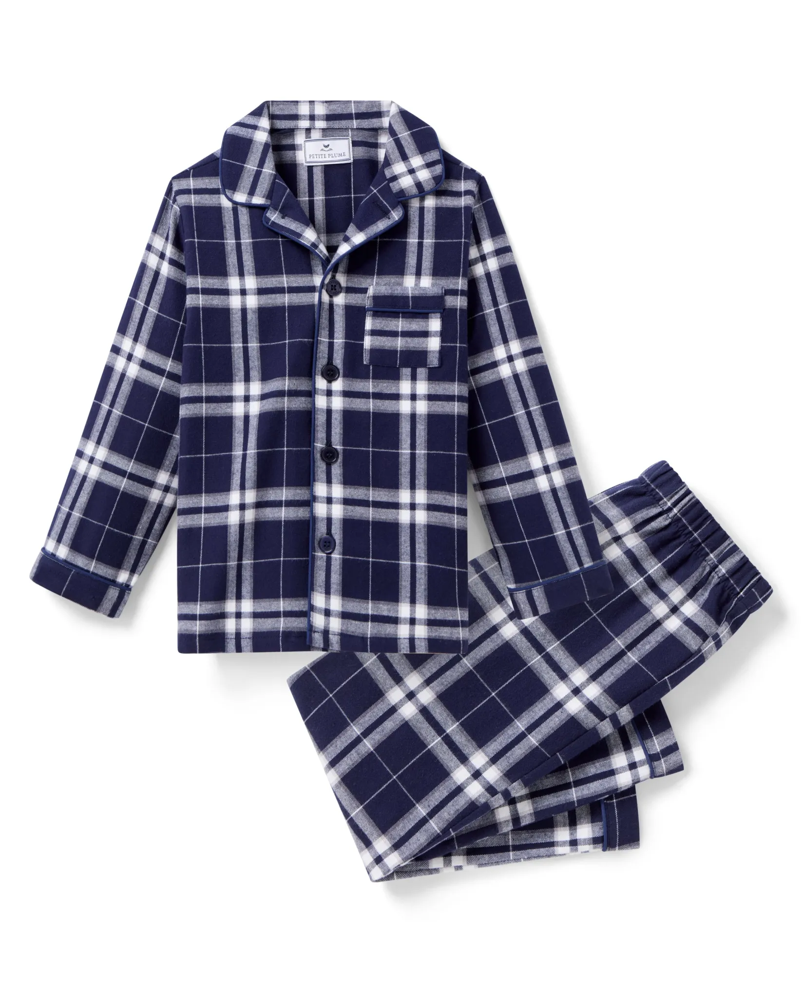 Kids Petite Plume Kid's Brushed Cotton Pajama Set in Oxford Tartan