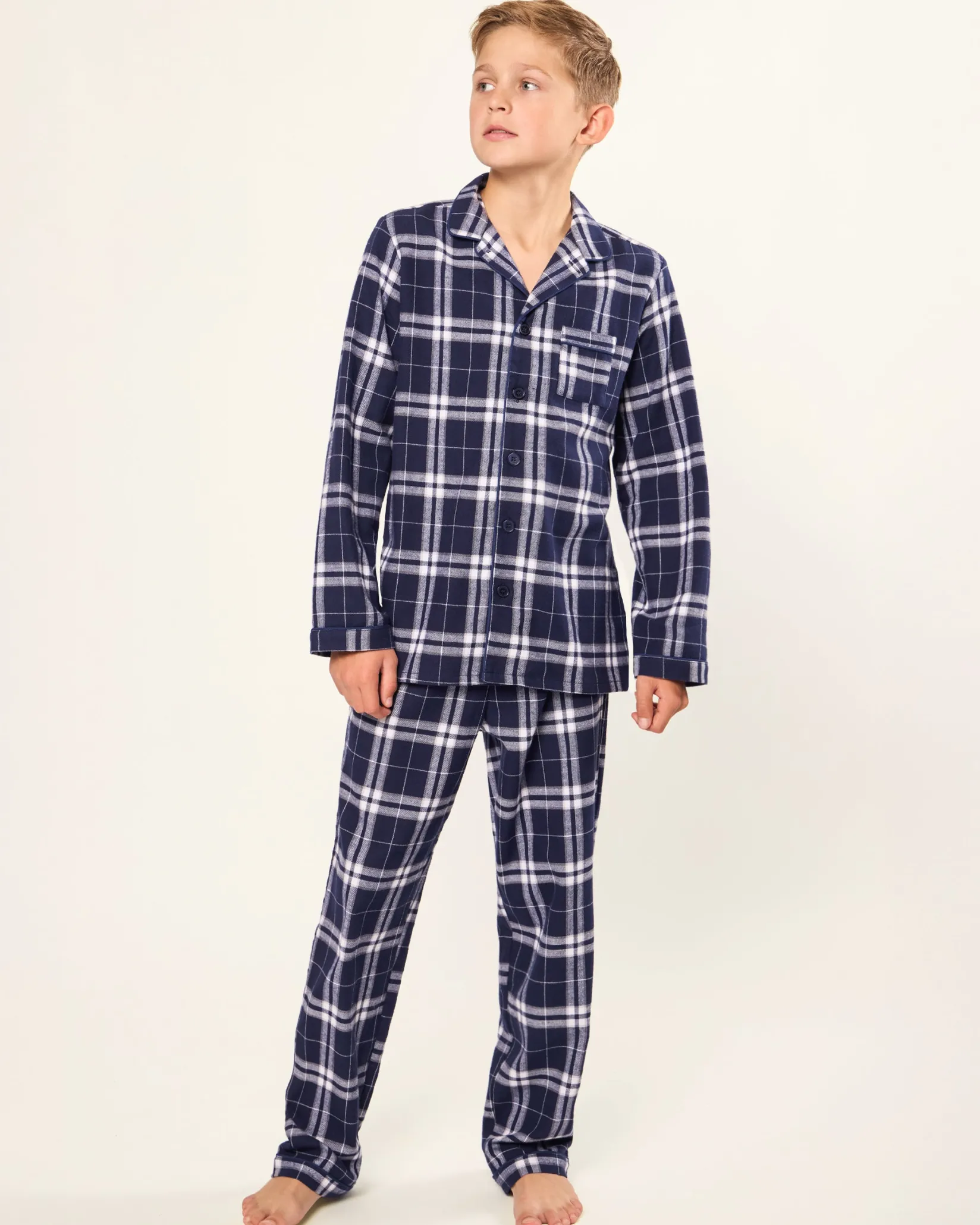 Kids Petite Plume Kid's Brushed Cotton Pajama Set in Oxford Tartan