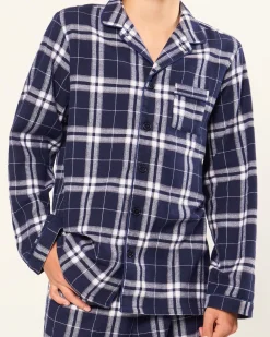 Kids Petite Plume Kid's Brushed Cotton Pajama Set in Oxford Tartan