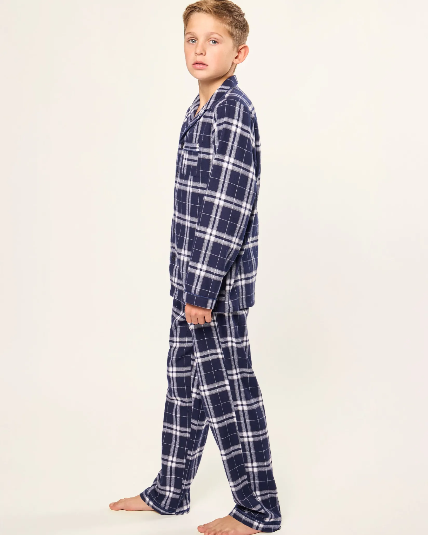 Kids Petite Plume Kid's Brushed Cotton Pajama Set in Oxford Tartan