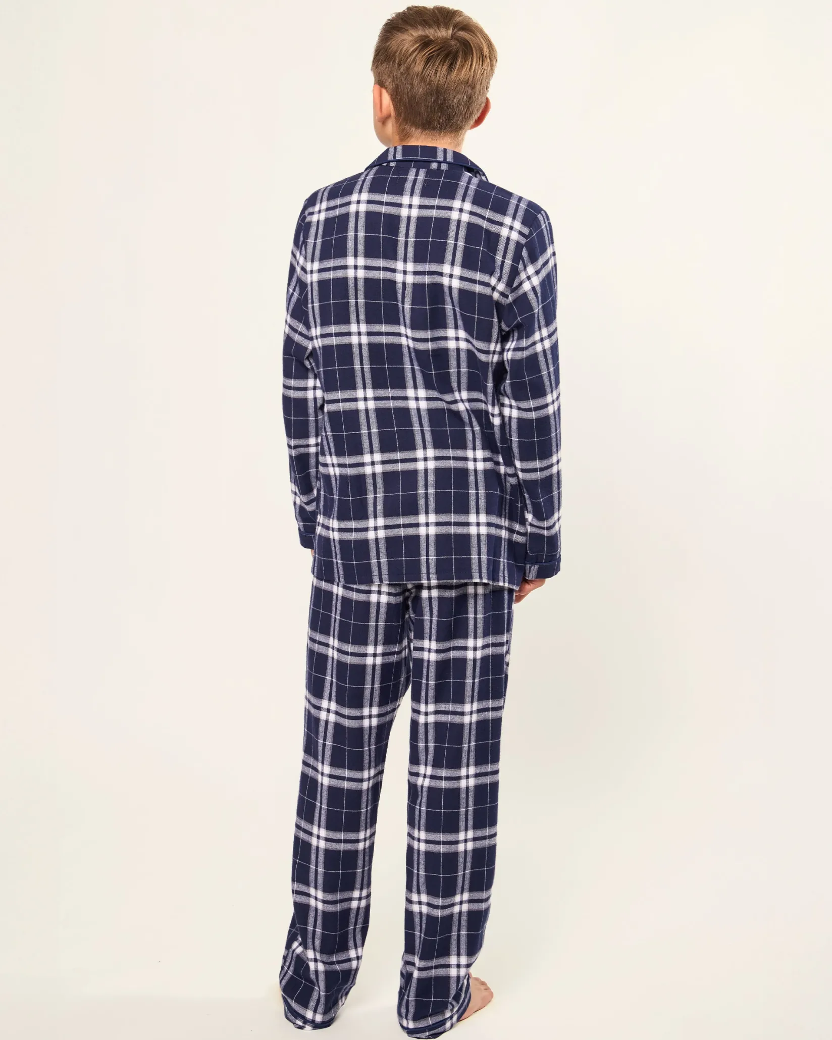 Kids Petite Plume Kid's Brushed Cotton Pajama Set in Oxford Tartan