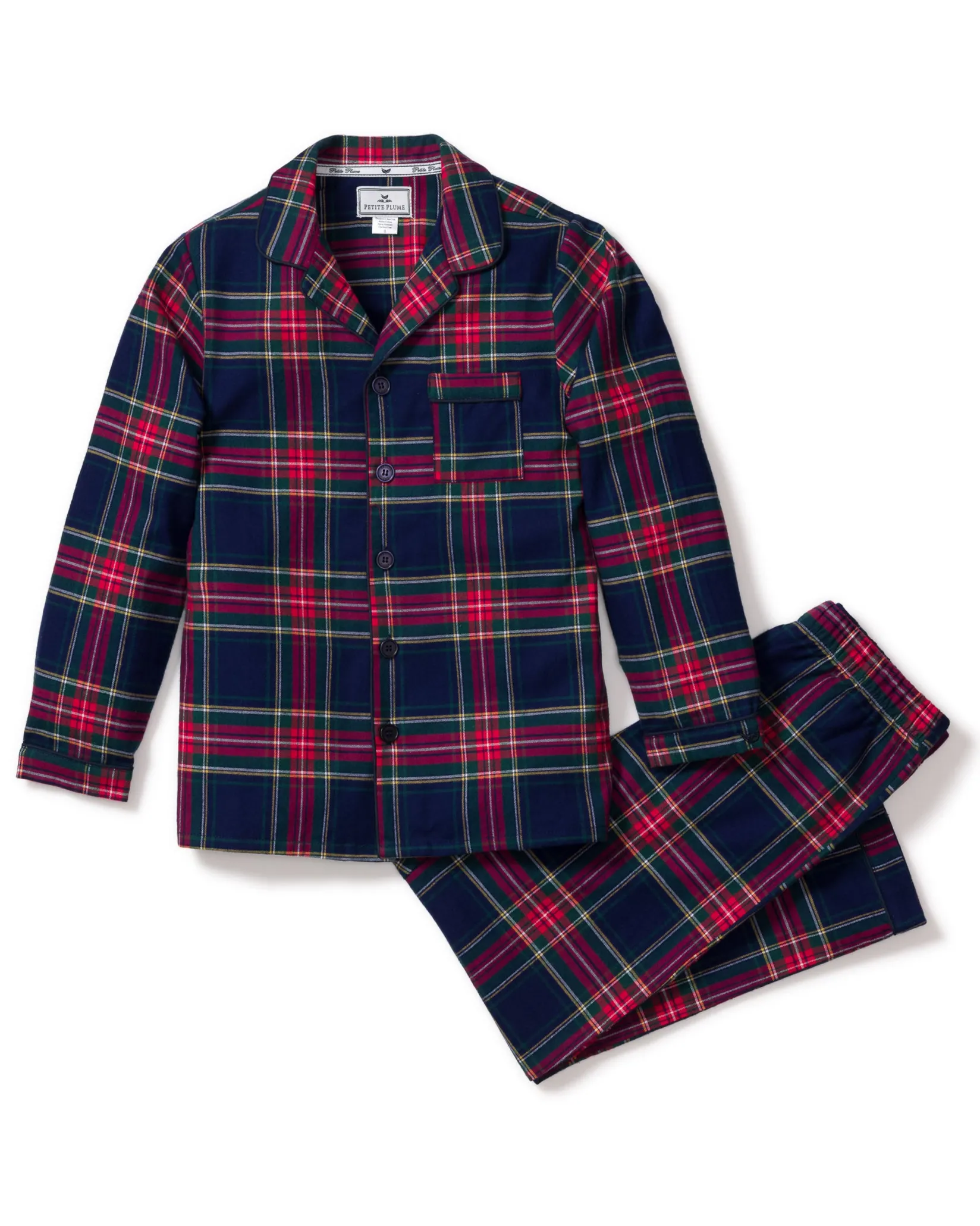 Kids Petite Plume Kid's Brushed Cotton Pajama Set in Windsor Tartan
