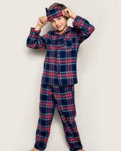 Kids Petite Plume Kid's Brushed Cotton Pajama Set in Windsor Tartan