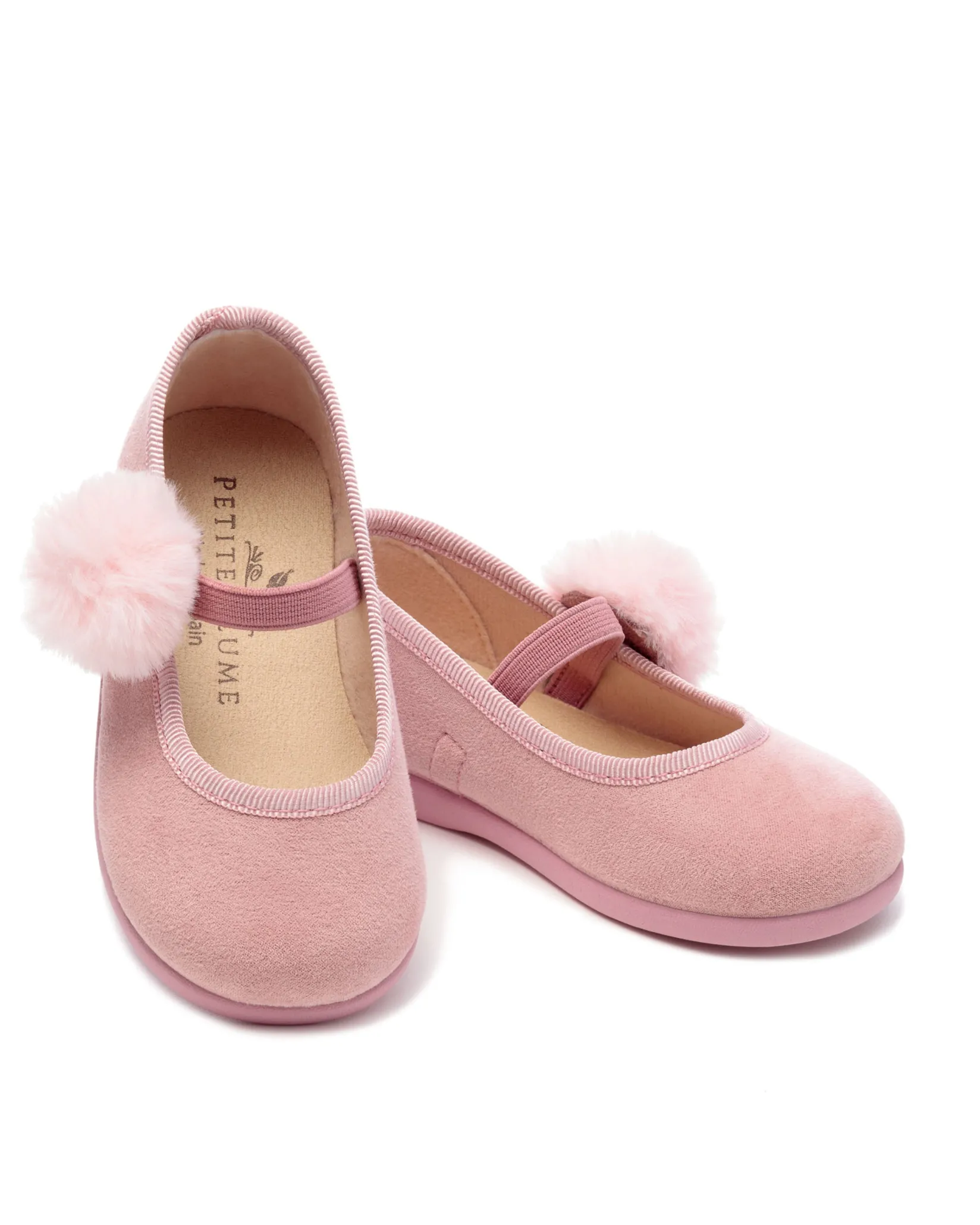 Kids Petite Plume Kid's Delphine Slipper in Antique Rose Suede with a Festive Pom