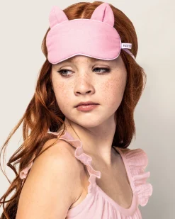 Kids Petite Plume Kid's Flannel Kitty Eye Mask in Pink