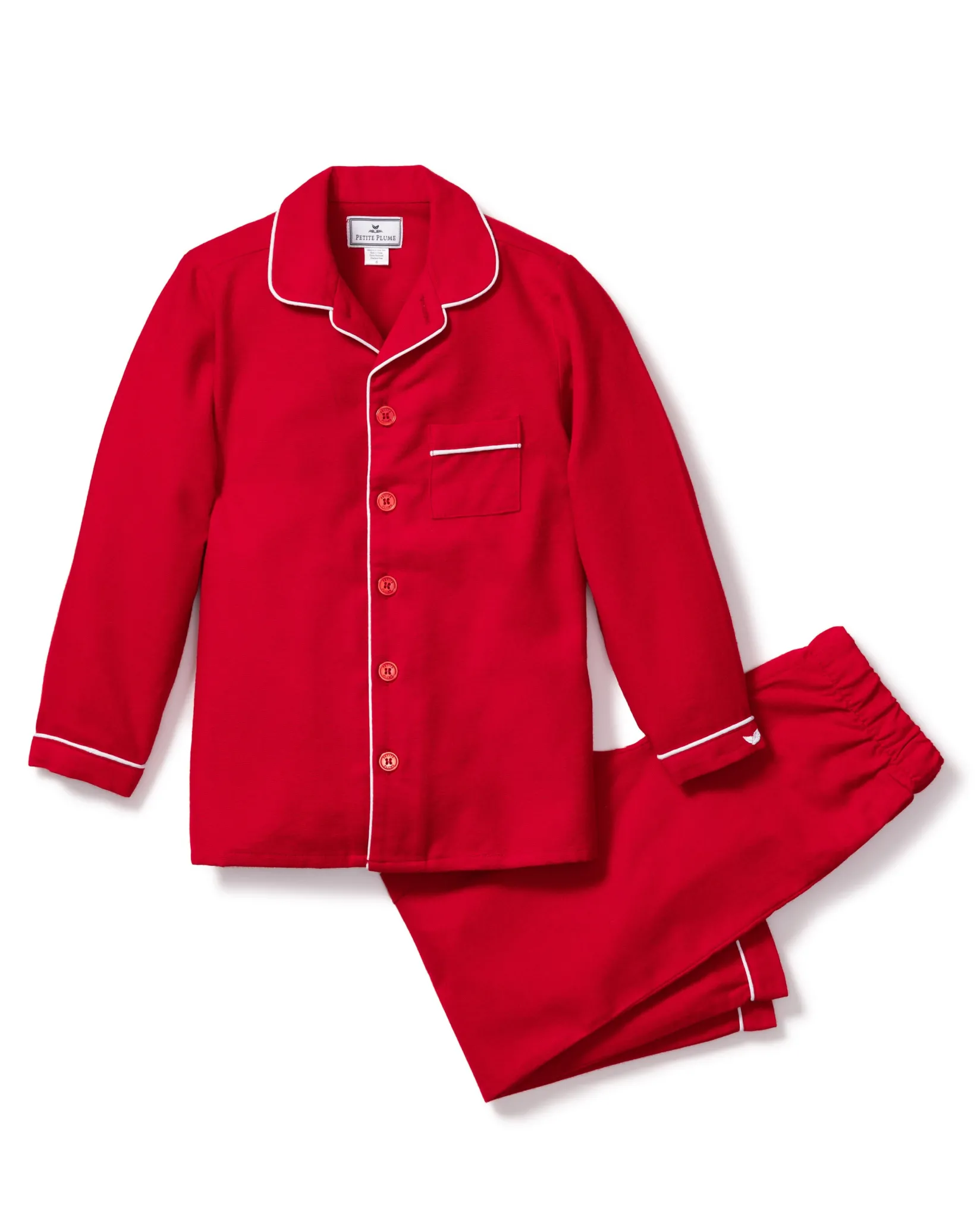 Kids Petite Plume Kid's Flannel Pajama Set in Red