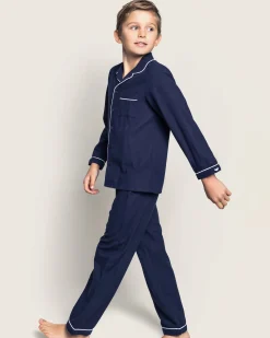 Kids Petite Plume Kid's Flannel Pajama Set in Navy