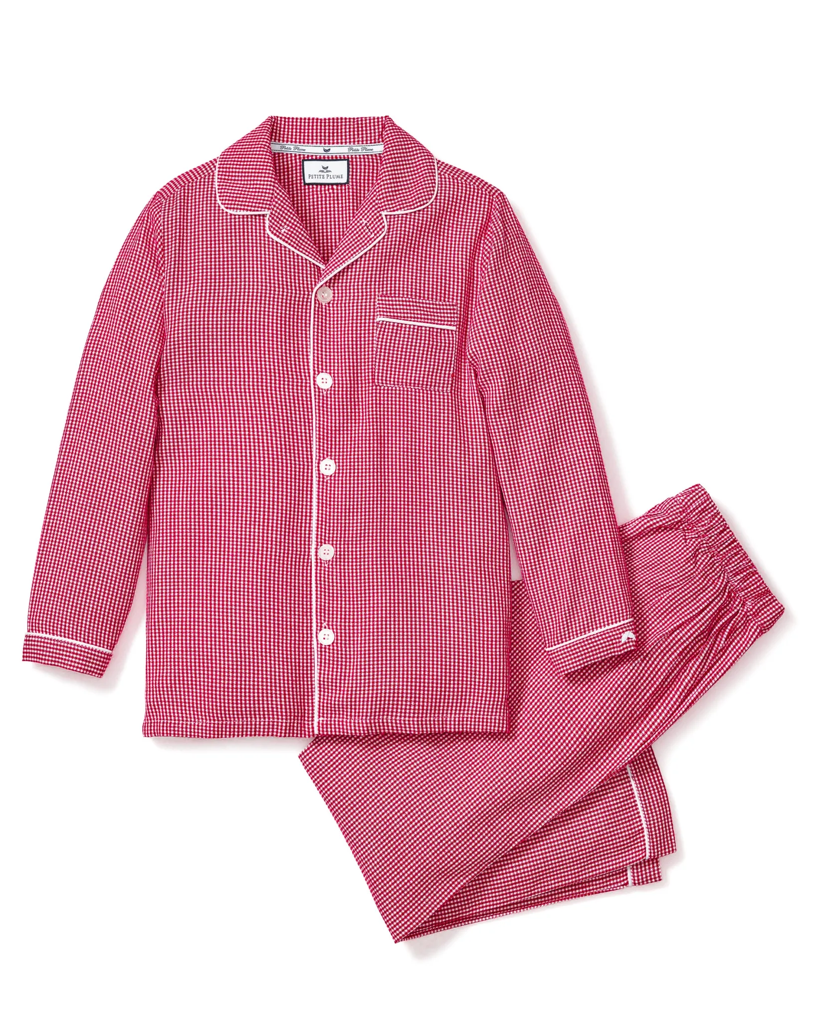 Kids Petite Plume Kid's Flannel Pajama Set in Red Mini Gingham