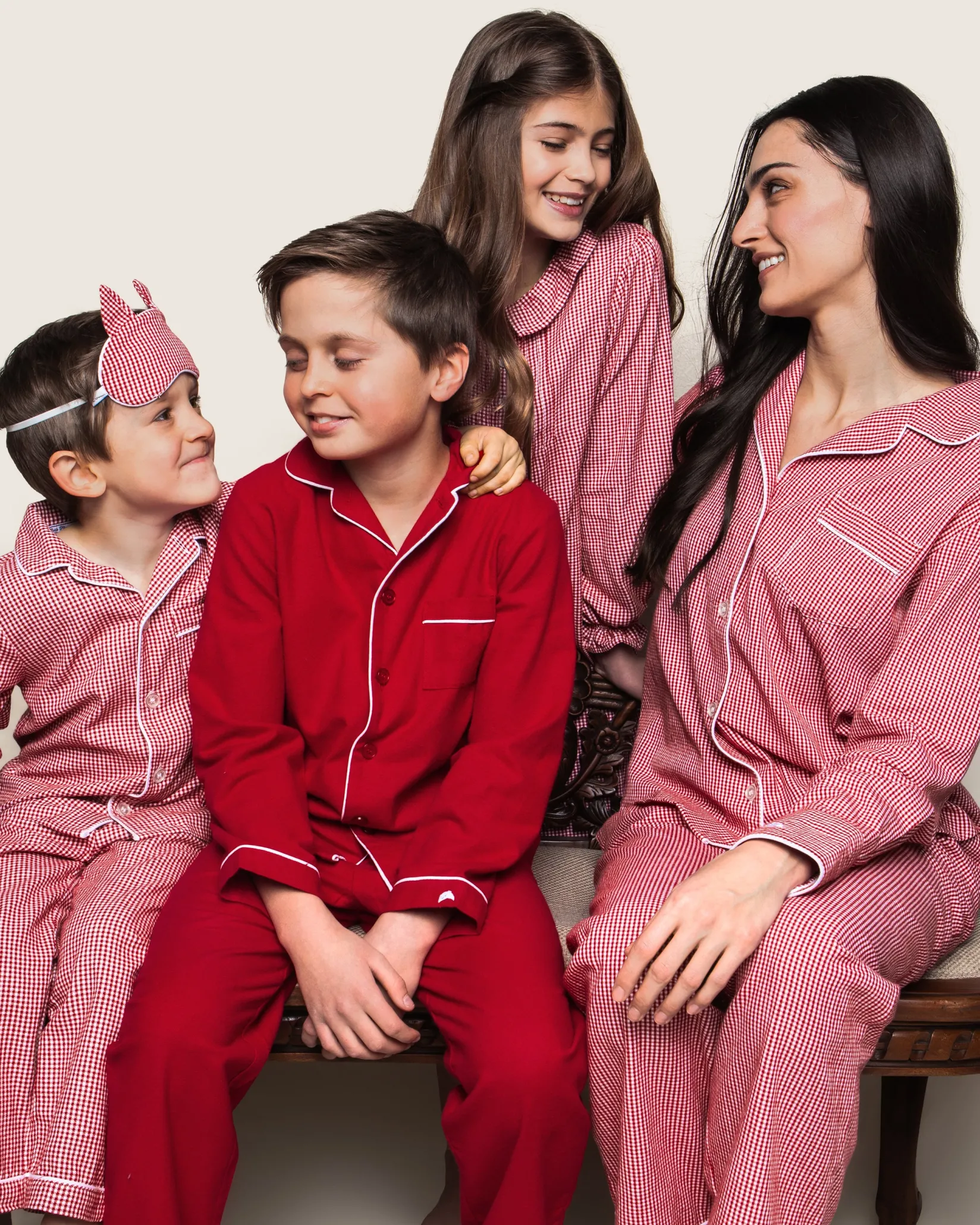 Kids Petite Plume Kid's Flannel Pajama Set in Red Mini Gingham