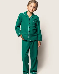 Kids Petite Plume Kid's Flannel Pajama Set in Forest Green