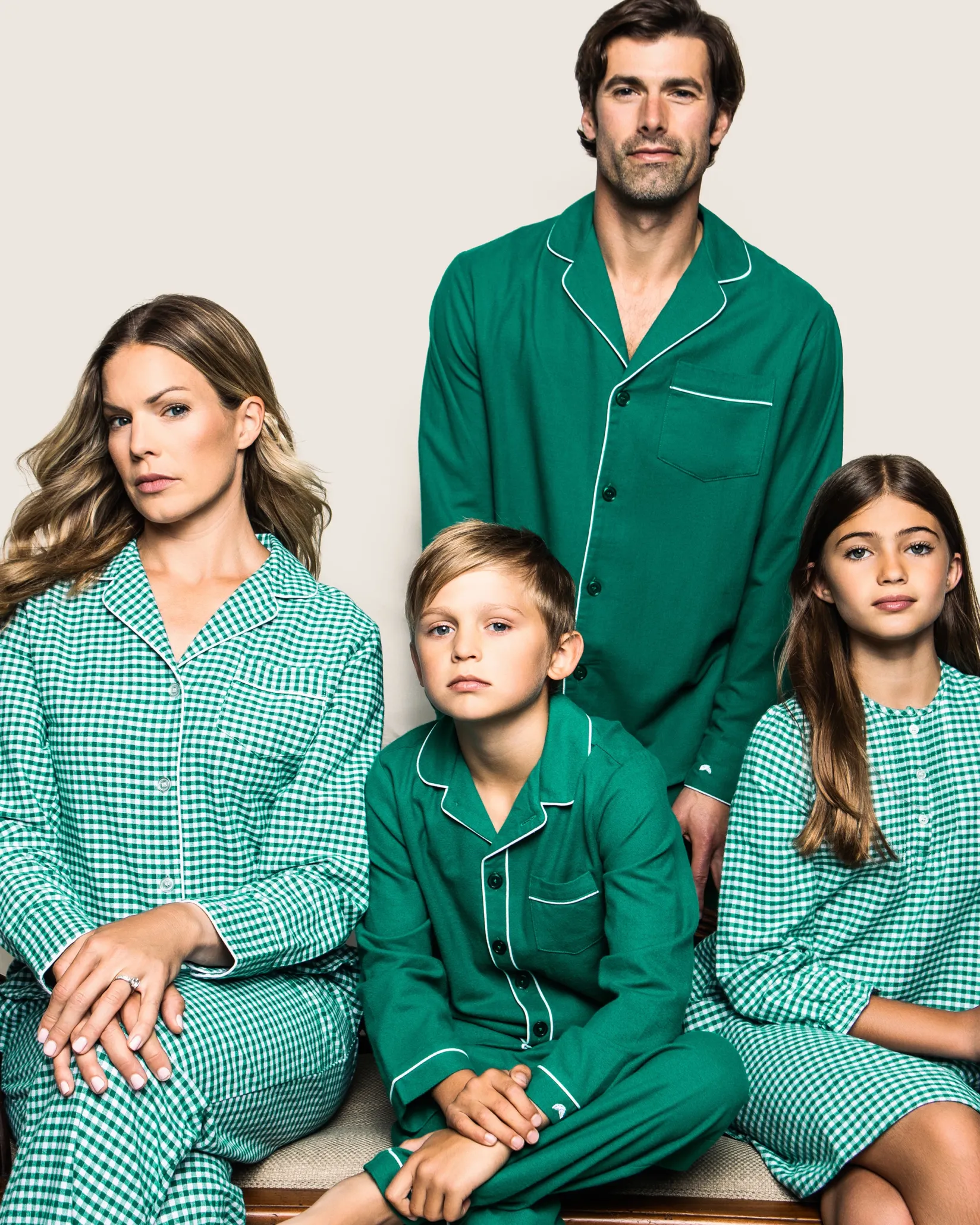Kids Petite Plume Kid's Flannel Pajama Set in Forest Green