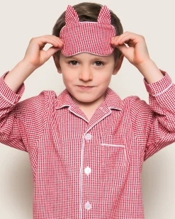 Kids Petite Plume Kid's Flannel Red Mini-Gingham Kitty Sleep Mask