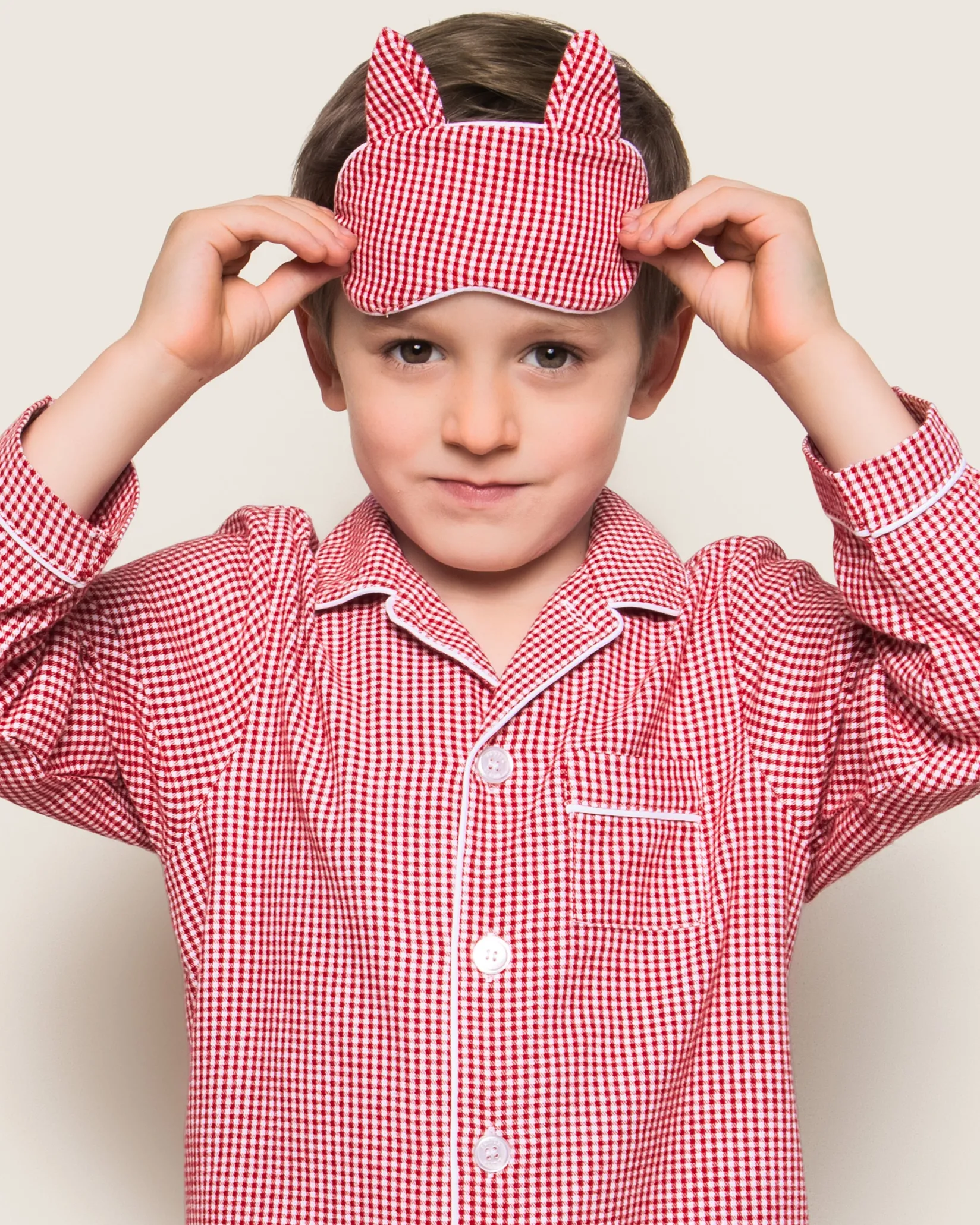 Kids Petite Plume Kid's Flannel Red Mini-Gingham Kitty Sleep Mask