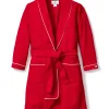 Kids Petite Plume Kid's Flannel Robe in Red with White Piping