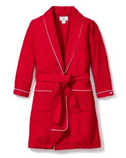 Kids Petite Plume Kid's Flannel Robe in Red with White Piping