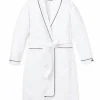 Kids Petite Plume Kid's Flannel Robe in White with Navy Piping